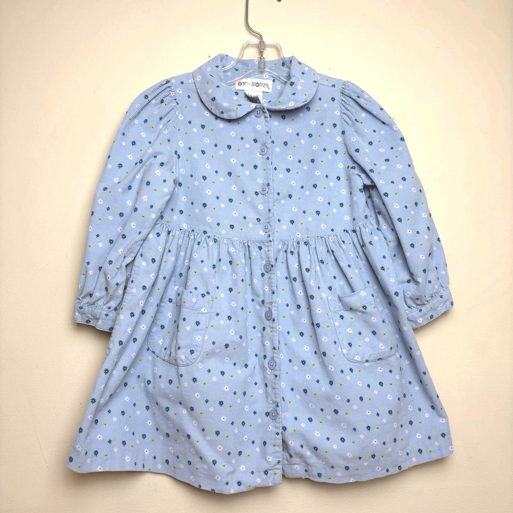 Vtg Gymboree Rainbow Tag 1998 Cotton Candy Blue Corduroy Floral Dress 2T 3T Sz S